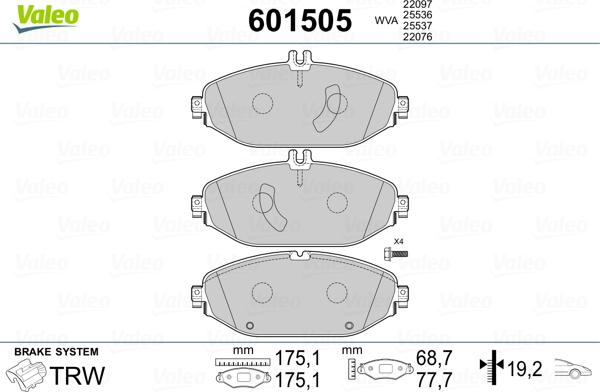 Valeo 601505 - Гальмівні колодки, дискові гальма autozip.com.ua