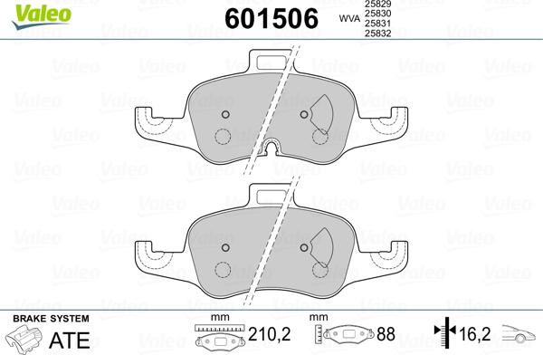 Valeo 601506 - Гальмівні колодки, дискові гальма autozip.com.ua