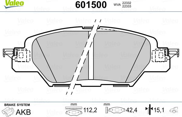 Valeo 601500 - Гальмівні колодки, дискові гальма autozip.com.ua