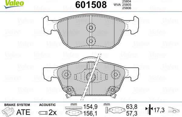 Valeo 601508 - Гальмівні колодки, дискові гальма autozip.com.ua