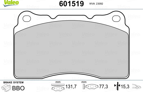 Valeo 601519 - Гальмівні колодки, дискові гальма autozip.com.ua