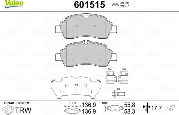 Valeo 601515 - Гальмівні колодки, дискові гальма autozip.com.ua