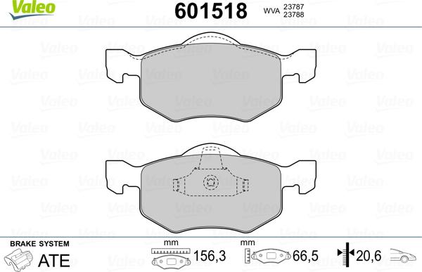 VALEO 601518 - Гальмівні колодки, дискові гальма autozip.com.ua