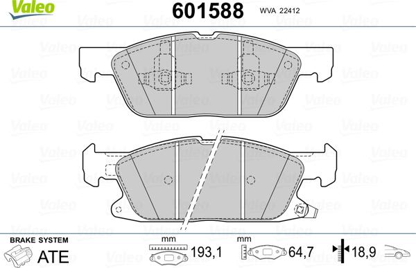 Valeo 601588 - Гальмівні колодки, дискові гальма autozip.com.ua