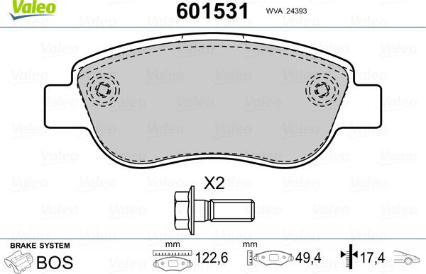 Valeo 601531 - Гальмівні колодки, дискові гальма autozip.com.ua