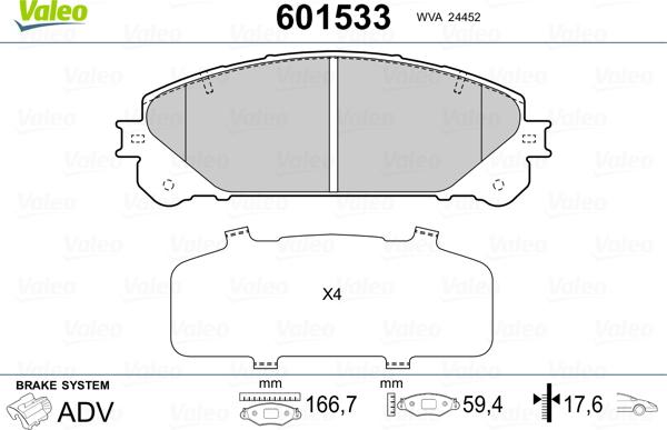 Valeo 601533 - Гальмівні колодки, дискові гальма autozip.com.ua