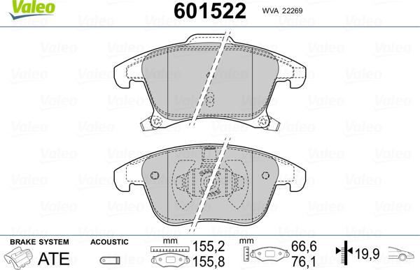 Valeo 601522 - Гальмівні колодки, дискові гальма autozip.com.ua