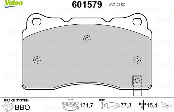 Valeo 601579 - Гальмівні колодки, дискові гальма autozip.com.ua