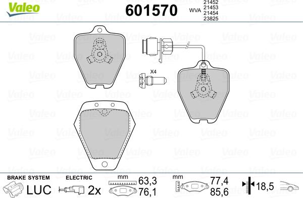 Valeo 601570 - Гальмівні колодки, дискові гальма autozip.com.ua