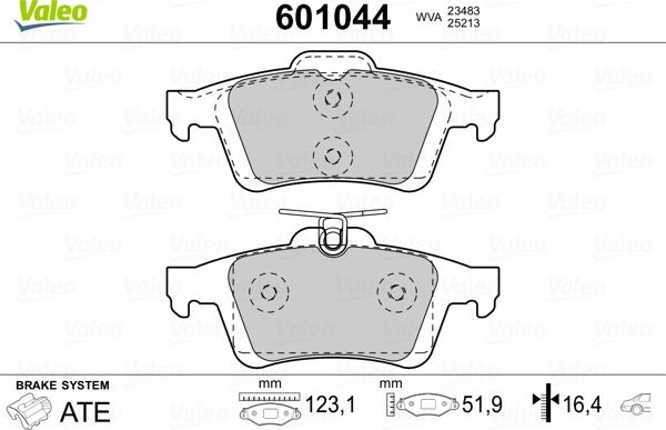 Valeo 601044 - Гальмівні колодки, дискові гальма autozip.com.ua