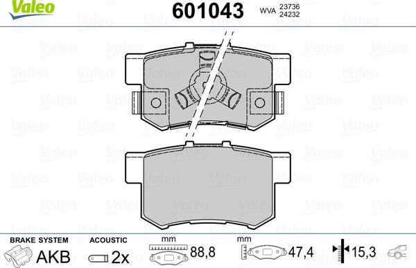 Valeo 601043 - Гальмівні колодки, дискові гальма autozip.com.ua