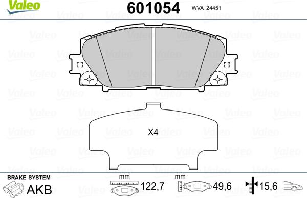 VALEO 601054 - Гальмівні колодки, дискові гальма autozip.com.ua