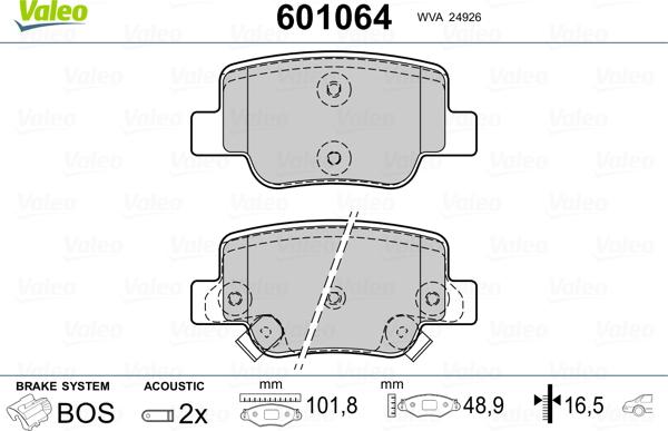 Valeo 601064 - Гальмівні колодки, дискові гальма autozip.com.ua