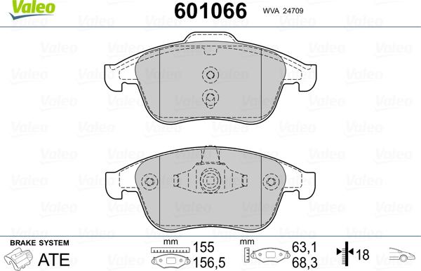 Valeo 601066 - Гальмівні колодки, дискові гальма autozip.com.ua