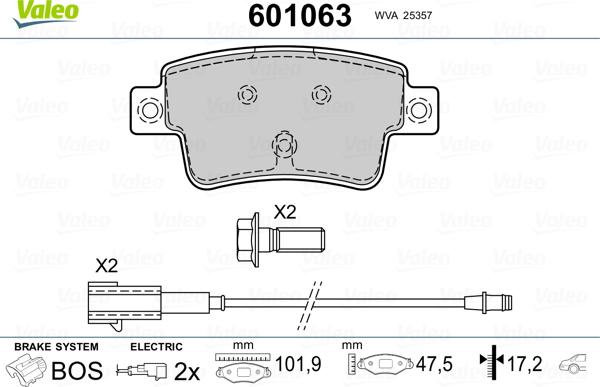 Valeo 601063 - Гальмівні колодки, дискові гальма autozip.com.ua