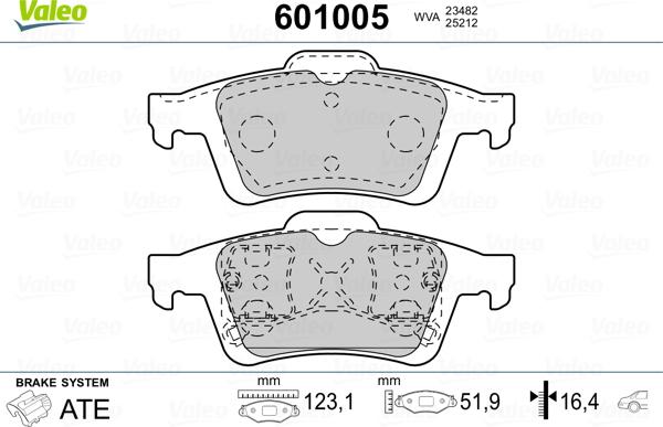 Valeo 601005 - Гальмівні колодки, дискові гальма autozip.com.ua