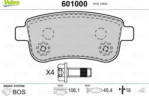 Valeo 601000 - Гальмівні колодки, дискові гальма autozip.com.ua