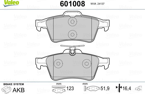 Valeo 601008 - Гальмівні колодки, дискові гальма autozip.com.ua