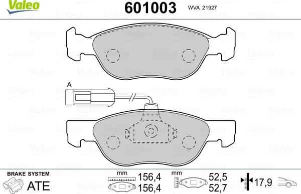 Valeo 601003 - Гальмівні колодки, дискові гальма autozip.com.ua