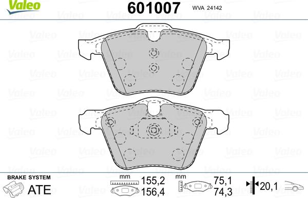 VALEO 601007 - Гальмівні колодки, дискові гальма autozip.com.ua