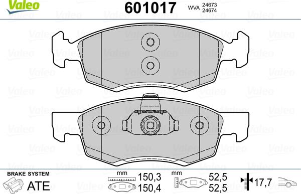 Valeo 601017 - Гальмівні колодки, дискові гальма autozip.com.ua