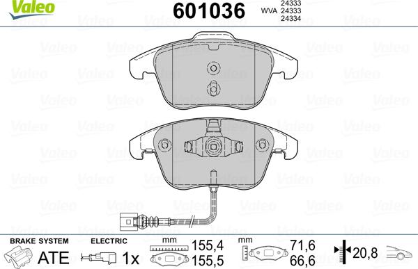 Valeo 601036 - Гальмівні колодки, дискові гальма autozip.com.ua