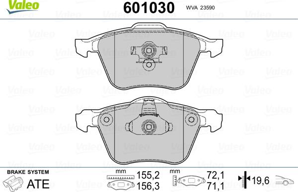 Valeo 601030 - Гальмівні колодки, дискові гальма autozip.com.ua