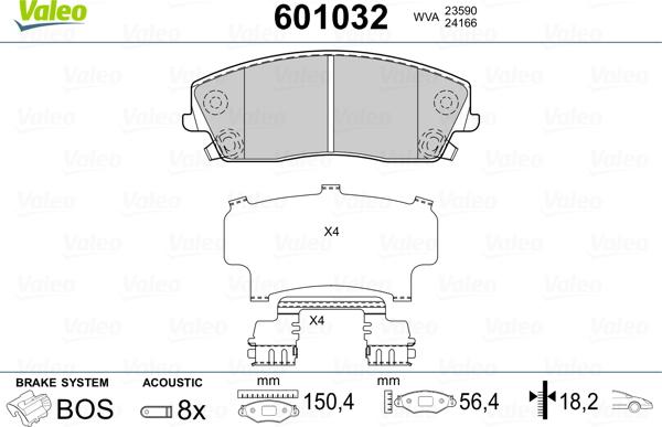 Valeo 601032 - Гальмівні колодки, дискові гальма autozip.com.ua