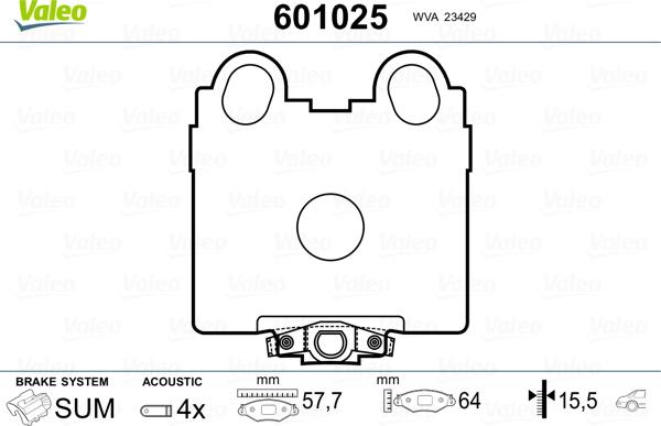 VALEO 601025 - Гальмівні колодки, дискові гальма autozip.com.ua