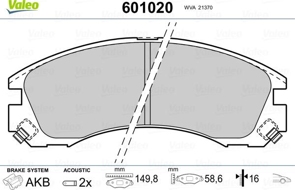 Valeo 601020 - Гальмівні колодки, дискові гальма autozip.com.ua