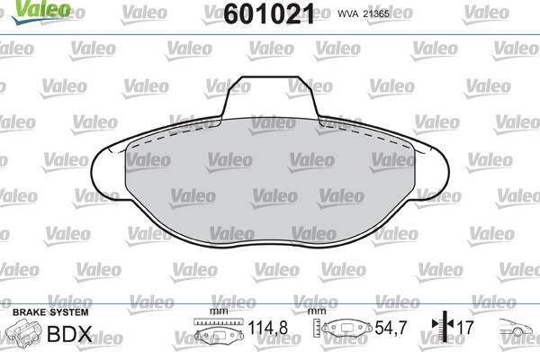 Valeo 601021 - Гальмівні колодки, дискові гальма autozip.com.ua