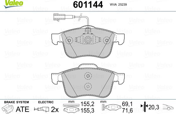 Valeo 601144 - Гальмівні колодки, дискові гальма autozip.com.ua