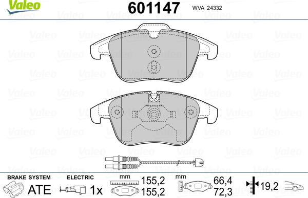 Valeo 601147 - Гальмівні колодки, дискові гальма autozip.com.ua