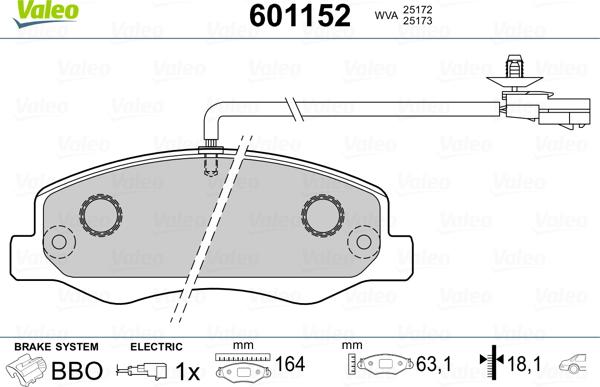 Valeo 601152 - Гальмівні колодки, дискові гальма autozip.com.ua