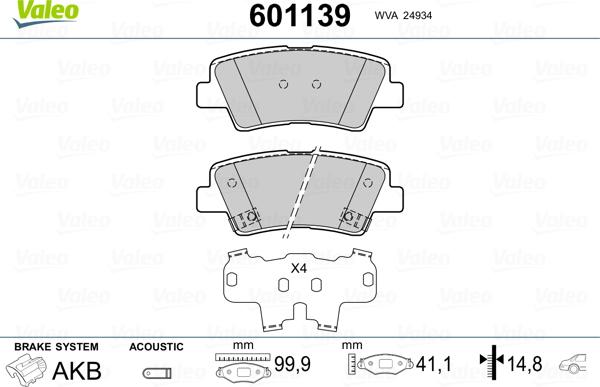 Valeo 601139 - Гальмівні колодки, дискові гальма autozip.com.ua