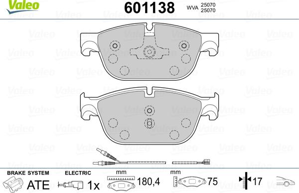 VALEO 601138 - Гальмівні колодки, дискові гальма autozip.com.ua