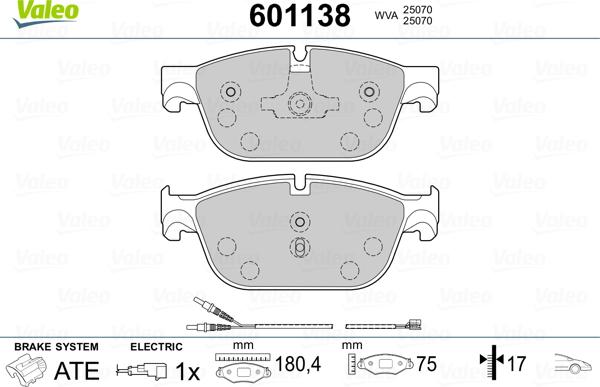 Valeo 601138 - Гальмівні колодки, дискові гальма autozip.com.ua