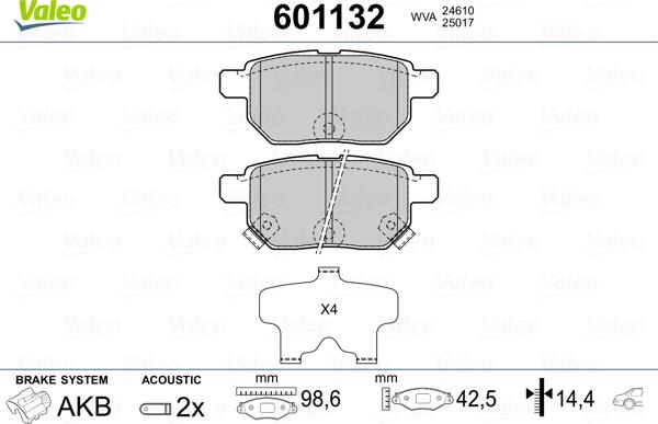 Valeo 601132 - Гальмівні колодки, дискові гальма autozip.com.ua