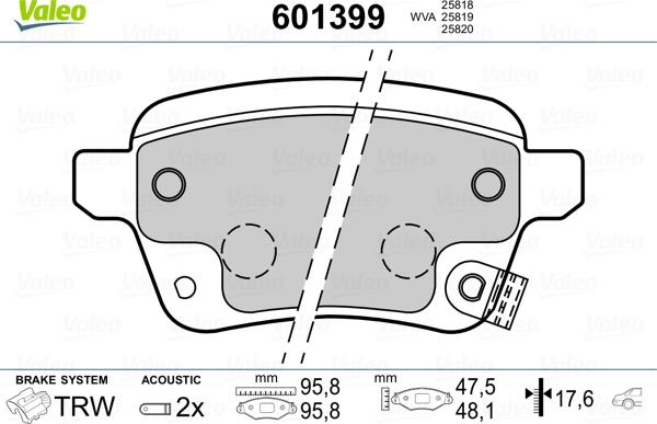 Valeo 601399 - Гальмівні колодки, дискові гальма autozip.com.ua