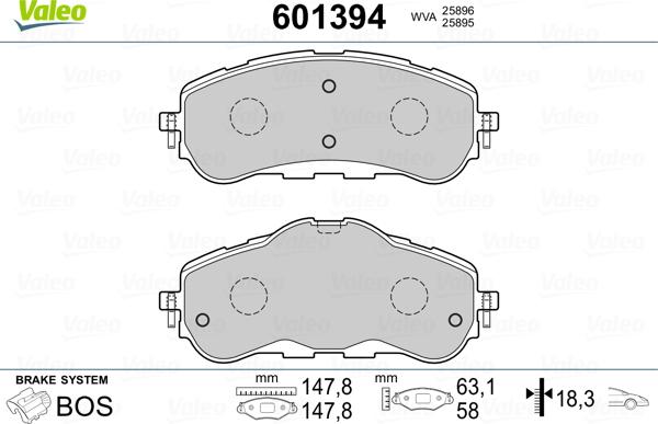 Valeo 601394 - Гальмівні колодки, дискові гальма autozip.com.ua