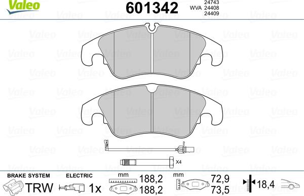 VALEO 601342 - Гальмівні колодки, дискові гальма autozip.com.ua