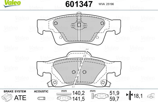 Valeo 601347 - Гальмівні колодки, дискові гальма autozip.com.ua