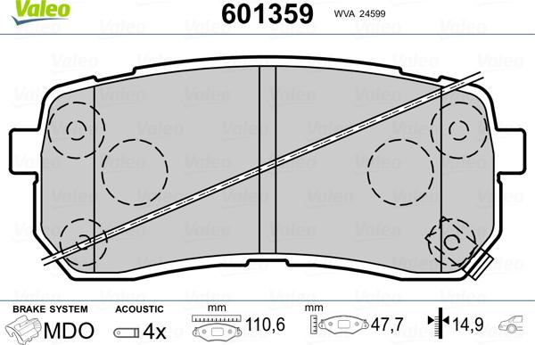 Valeo 601359 - Гальмівні колодки, дискові гальма autozip.com.ua