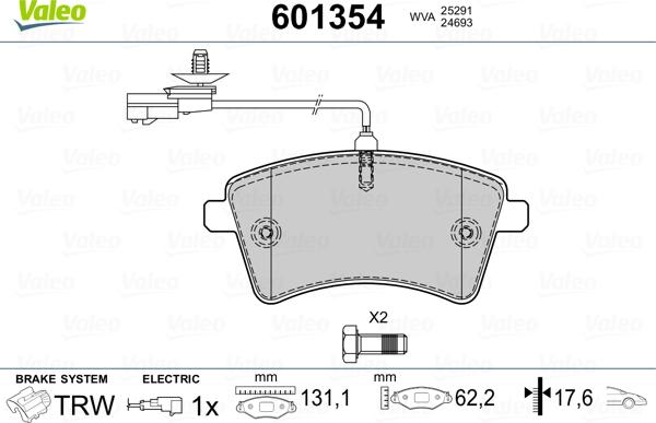 Valeo 601354 - Гальмівні колодки, дискові гальма autozip.com.ua