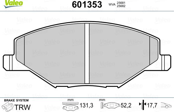 Valeo 601353 - Гальмівні колодки, дискові гальма autozip.com.ua