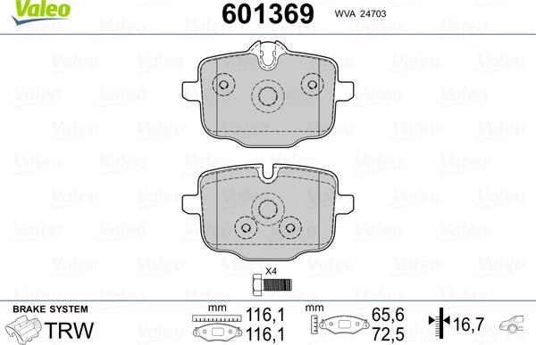 Valeo 601369 - Гальмівні колодки, дискові гальма autozip.com.ua