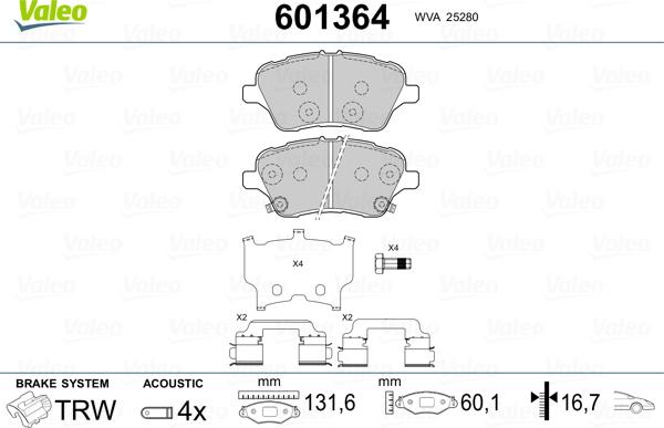 Valeo 601364 - Гальмівні колодки, дискові гальма autozip.com.ua