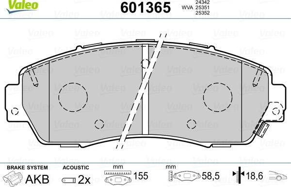 Valeo 601365 - Гальмівні колодки, дискові гальма autozip.com.ua