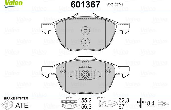 VALEO 601367 - Гальмівні колодки, дискові гальма autozip.com.ua