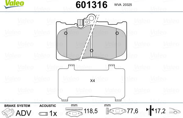 VALEO 601316 - Гальмівні колодки, дискові гальма autozip.com.ua